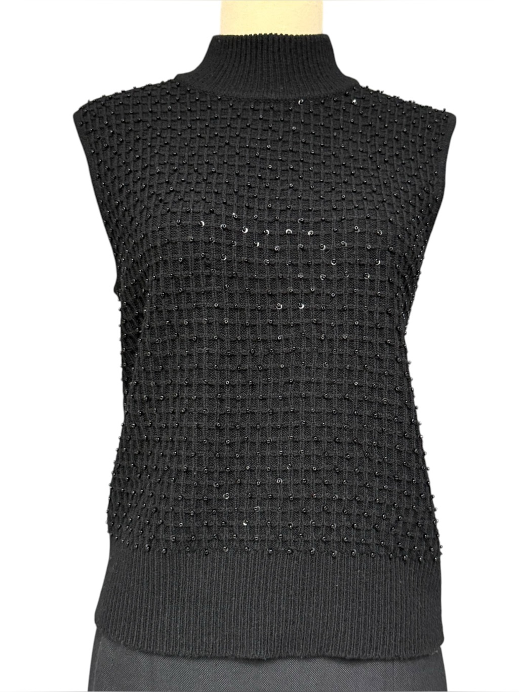 Y2k Jones New York Black Beaded Sequin Mock Neck Sweater Vest Petite M